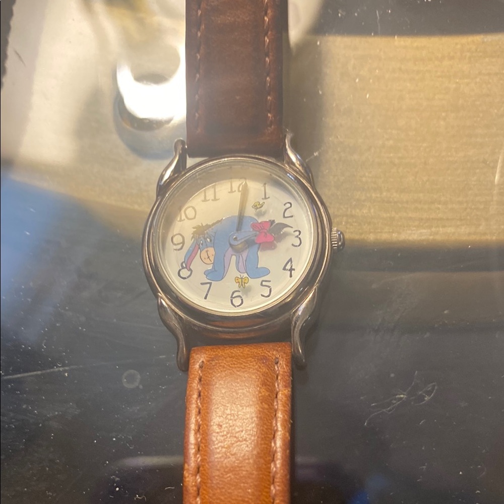 Brown Leather Strap Watch with Cartoon Dial. “Eeyore”